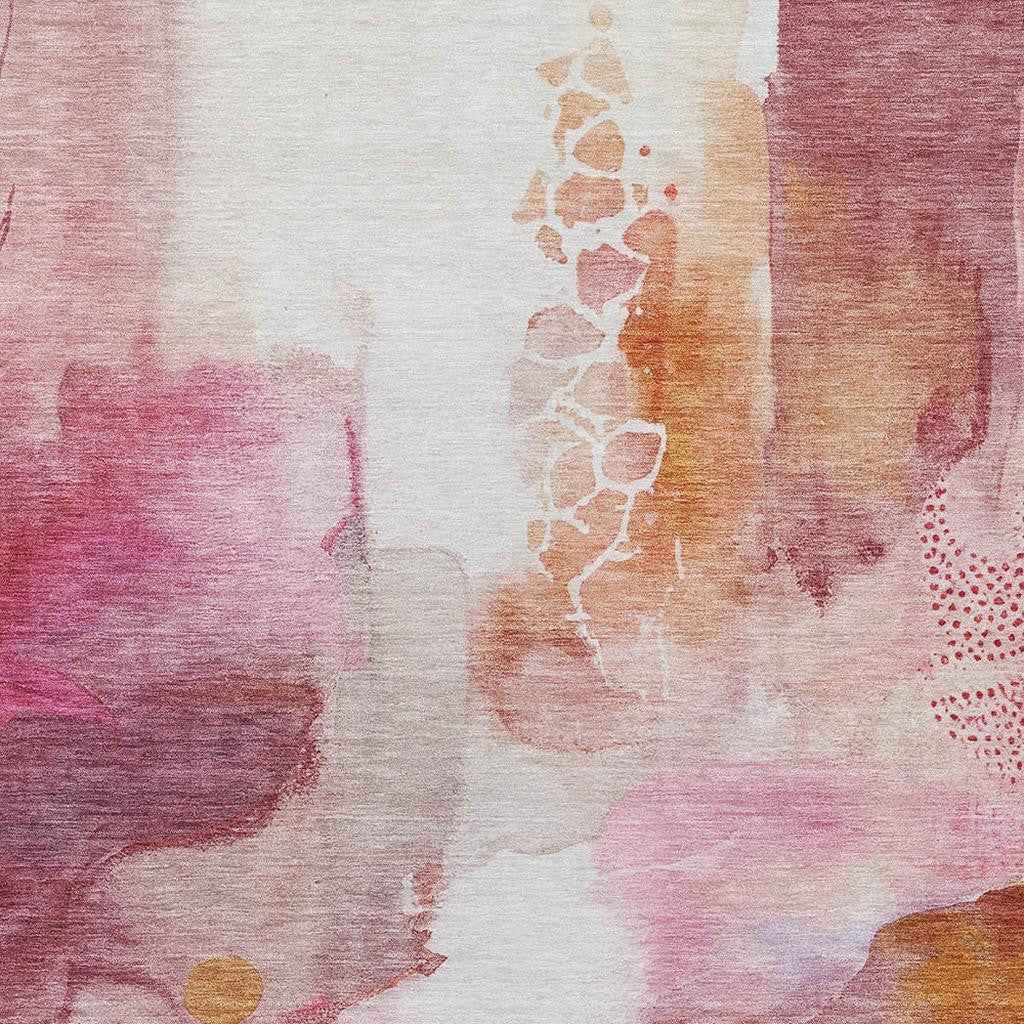 5' X 8' Pink Copper And Ivory Abstract Washable Indoor Outdoor Area Rug