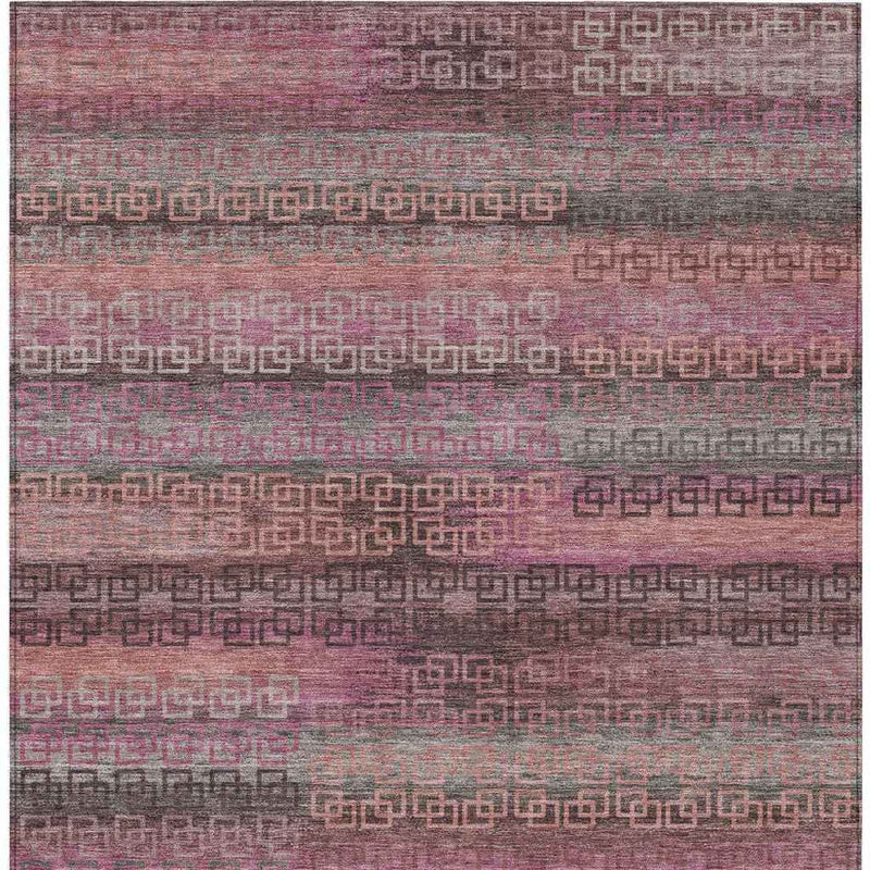 5' X 8' Pink And Gray Striped Washable Indoor Outdoor Area Rug
