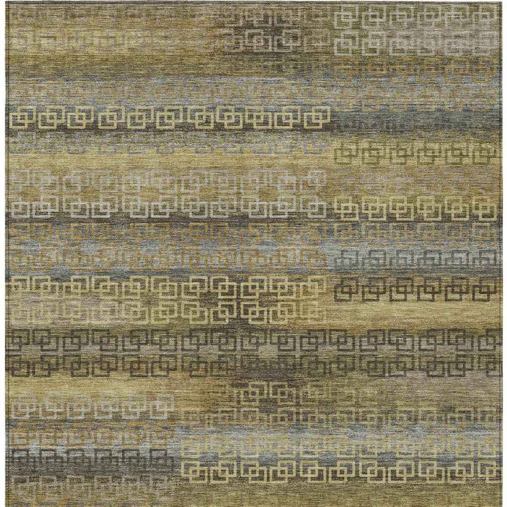 5' X 8' Wheat And Brown Striped Washable Indoor Outdoor Area Rug
