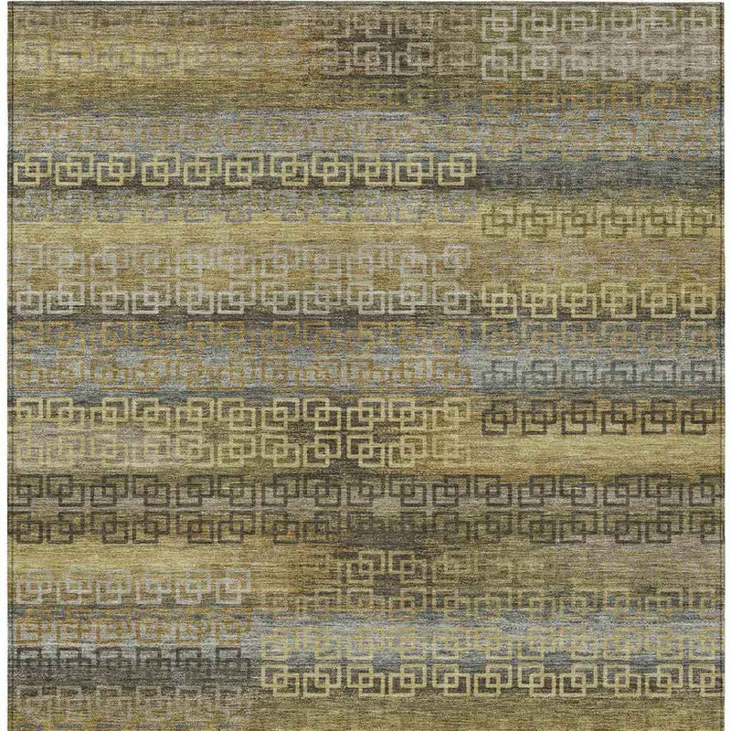 8' X 10' Wheat And Brown Striped Washable Indoor Outdoor Area Rug
