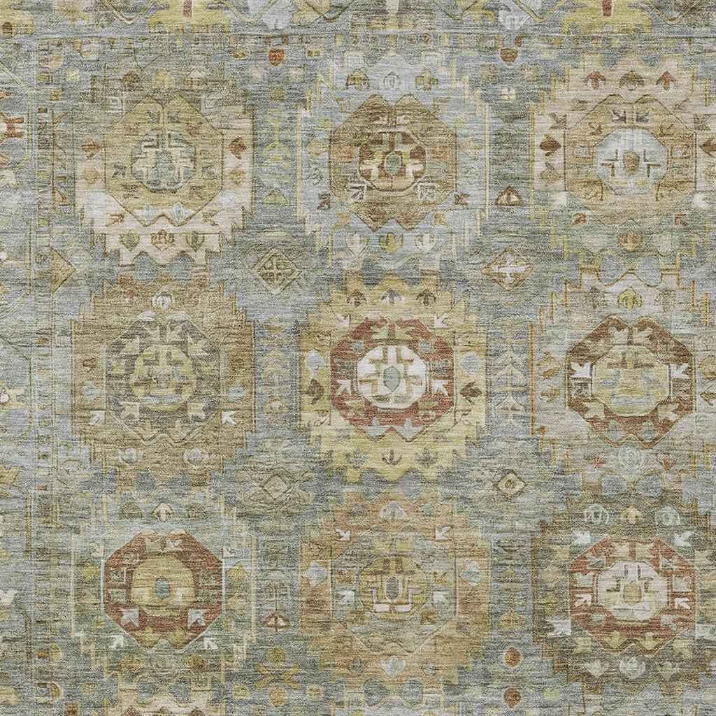 9' X 12' Sage Brown And Taupe Medallion Washable Indoor Outdoor Area Rug