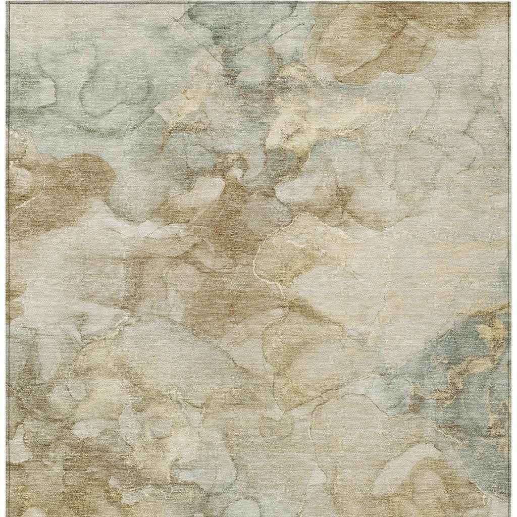 10' X 14' Beige And Ivory Abstract Washable Indoor Outdoor Area Rug