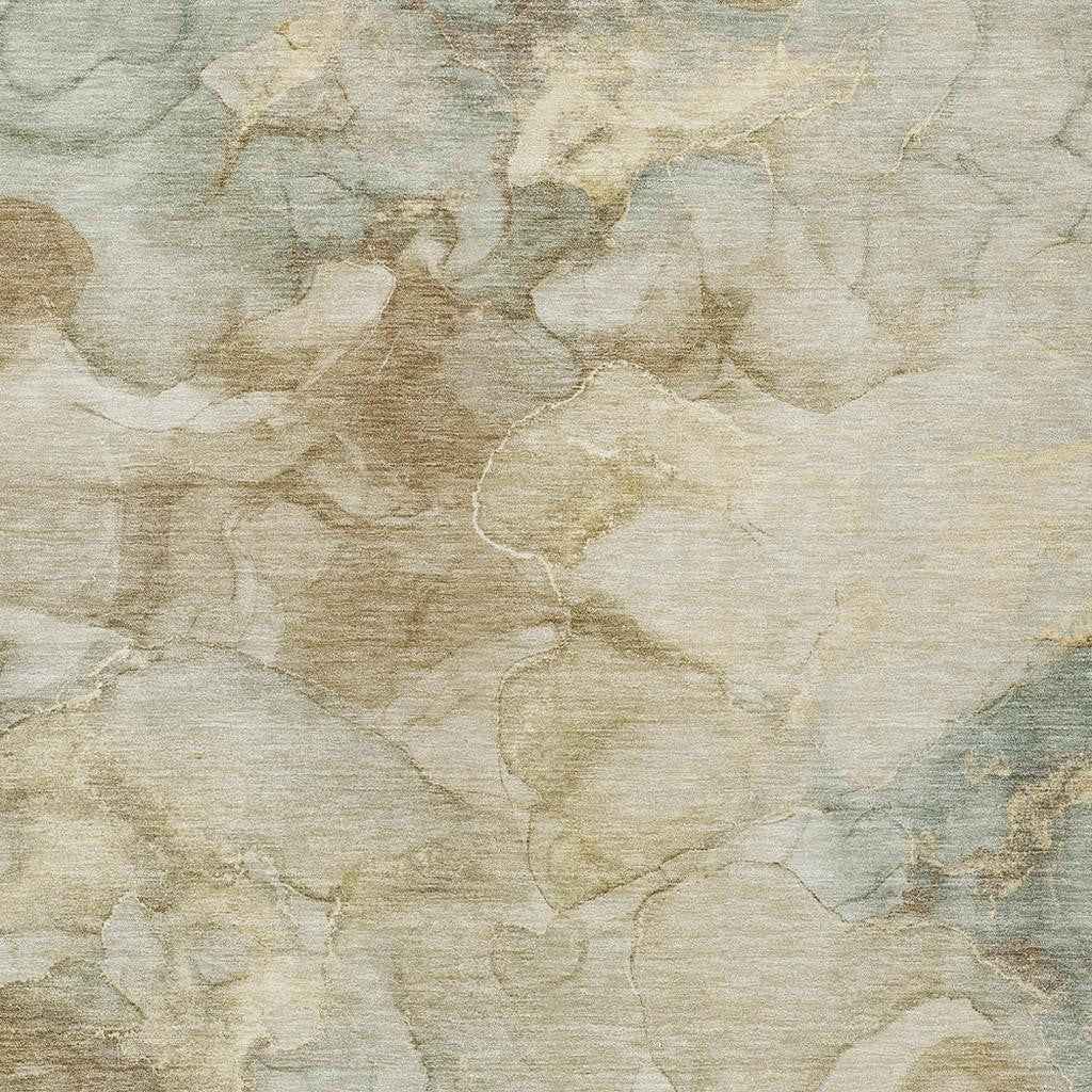 10' X 14' Beige And Ivory Abstract Washable Indoor Outdoor Area Rug