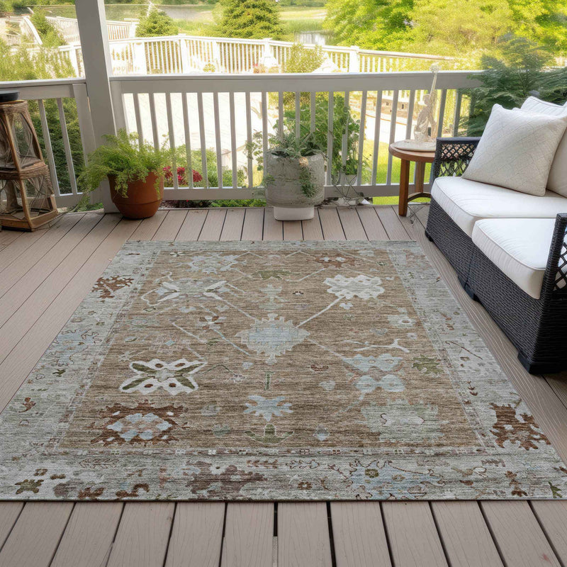 10' X 14' Brown And Gray Tribal Washable Indoor Outdoor Area Rug