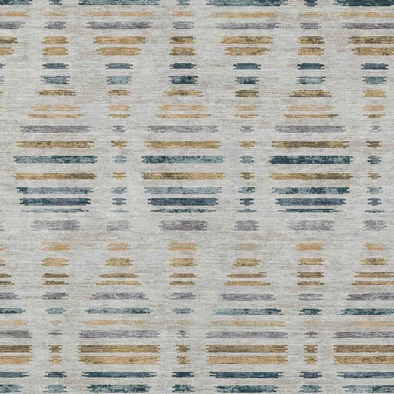 5' X 8' Linen And Navy Blue Striped Washable Indoor Outdoor Area Rug