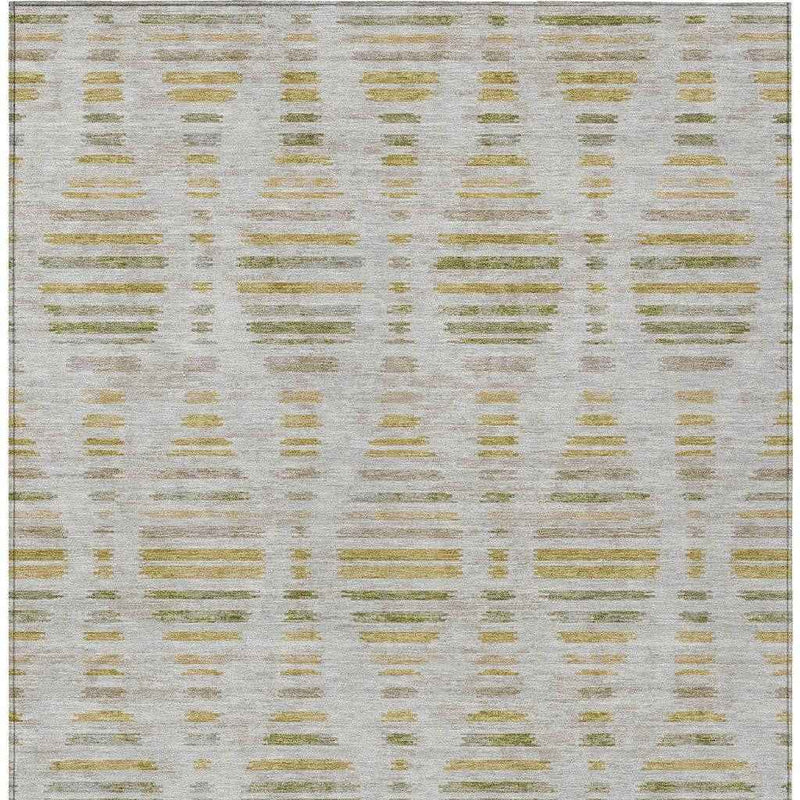9' X 12' Ivory And Gold Striped Washable Indoor Outdoor Area Rug