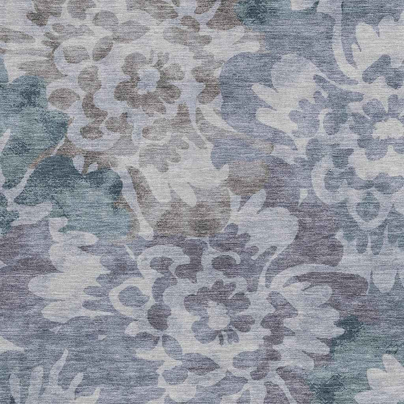 10' X 14' Blue And Silver Floral Washable Indoor Outdoor Area Rug