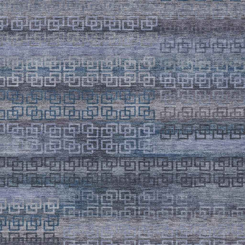10' X 14' Taupe And Blue Striped Washable Indoor Outdoor Area Rug