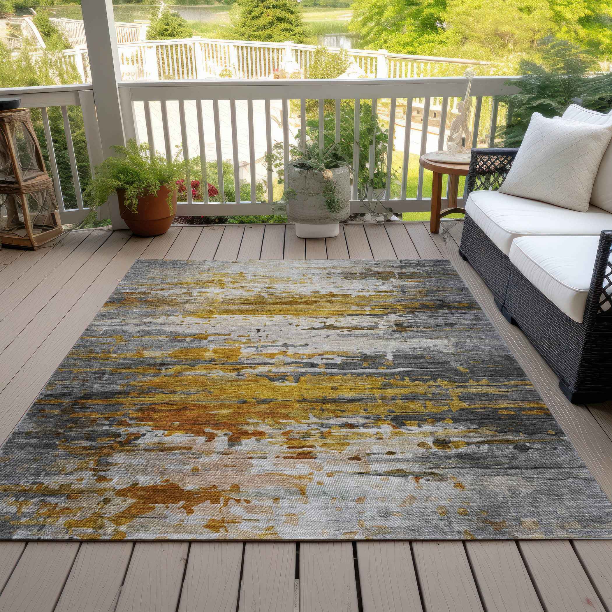 10' X 14' Copper And Gray Abstract Washable Indoor Outdoor Area Rug