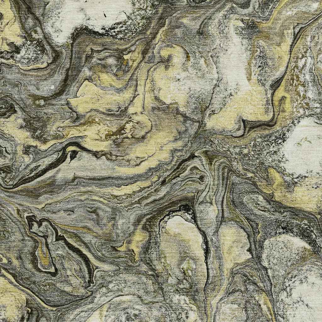 10' X 14' Pewter And Gold Abstract Washable Indoor Outdoor Area Rug