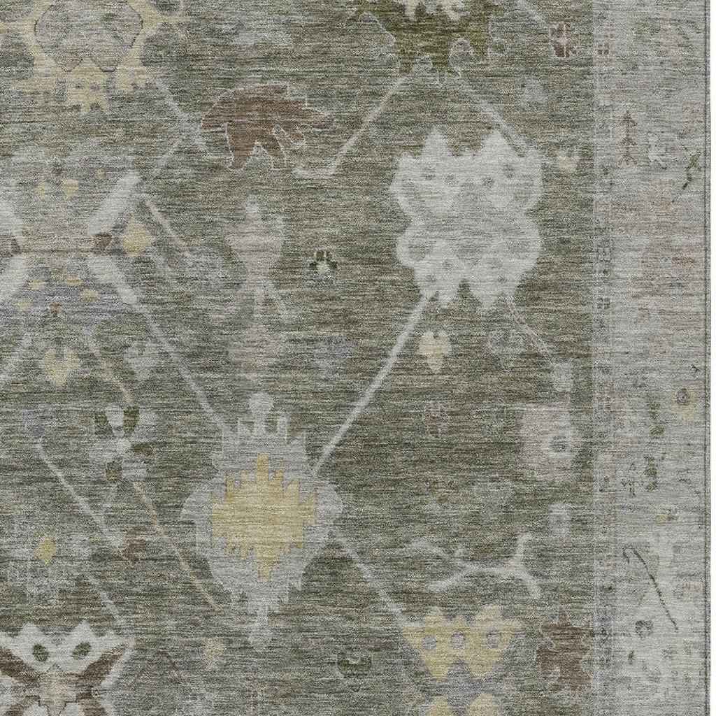 5' X 8' Pewter And Gold Tribal Washable Indoor Outdoor Area Rug