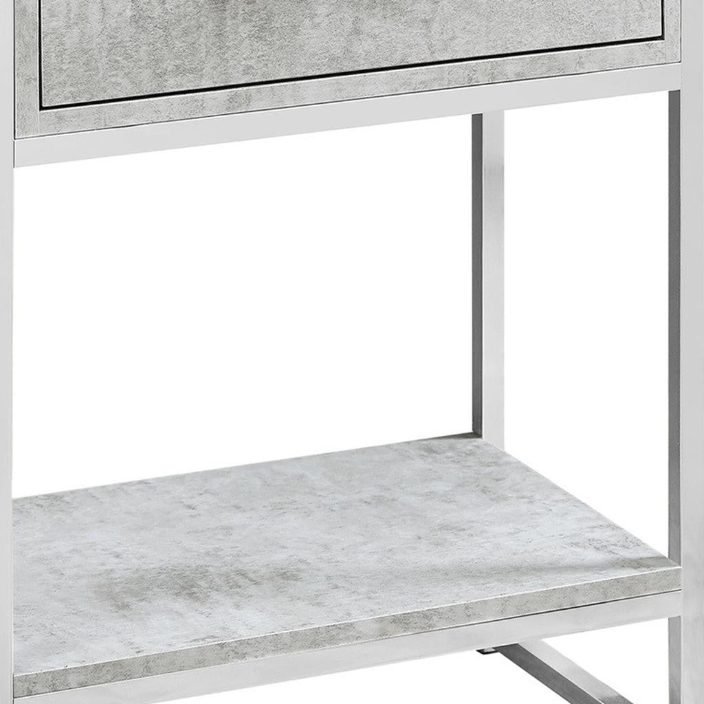 24" Silver And Gray Wood And Metal End Table With Drawer And Shelf - Living Room
