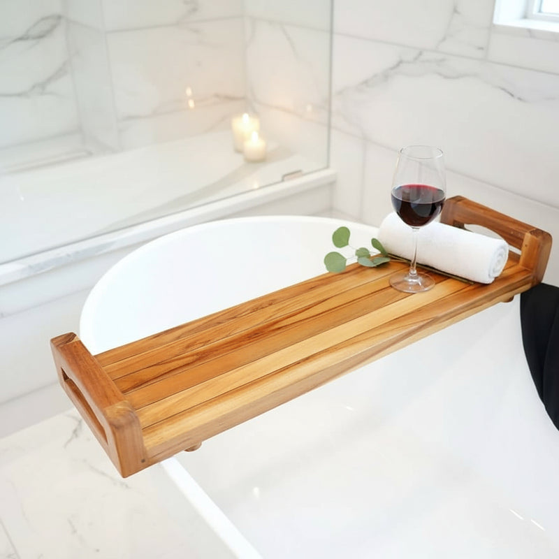 29" Natural Teak Bath Tray and Seat with Handles - Bed & Bath