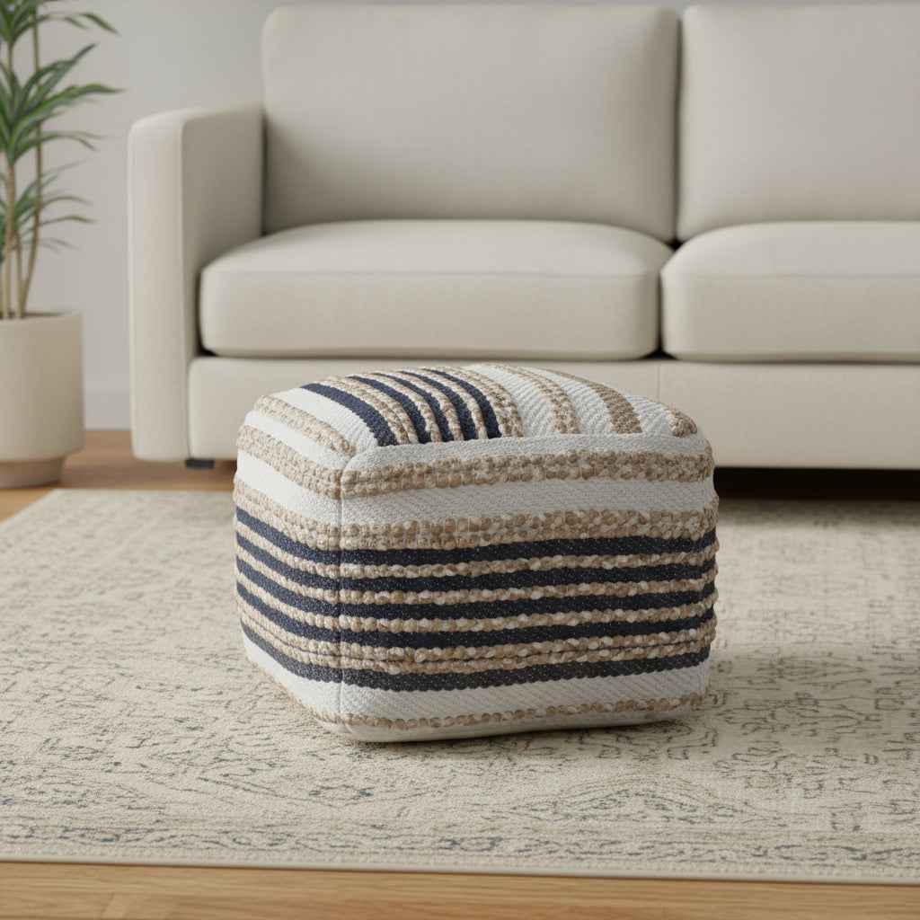 18" Tan Geometric Pouf Ottoman