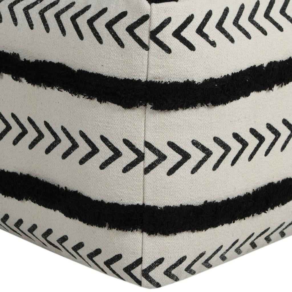 18" White Cotton Striped Pouf Ottoman