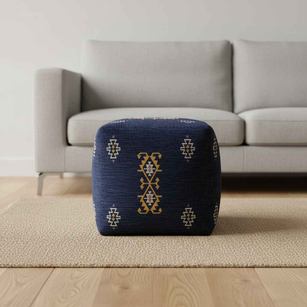 18" Blue Medallion Pouf Ottoman
