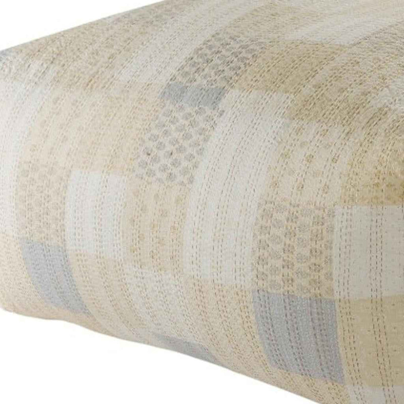 48" Cream Cotton Patchwork Pouf Ottoman