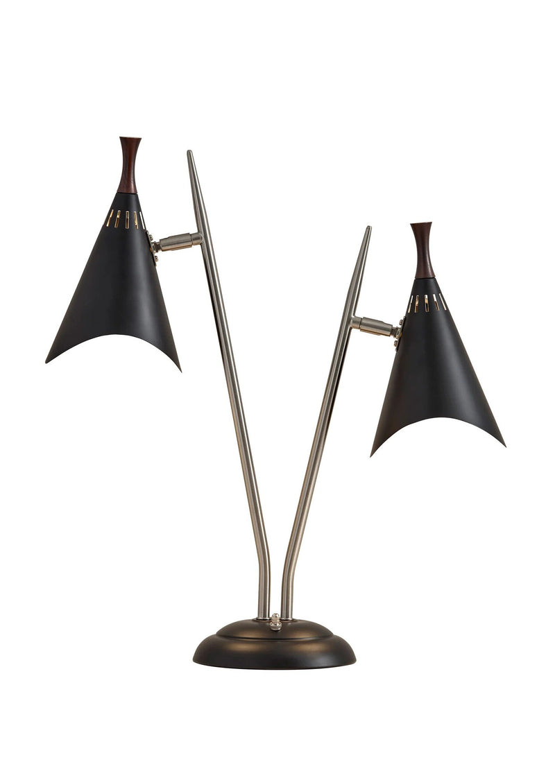 22" Black Two Light Swing Arm Desk Lamp With Cone Shade - Lighting