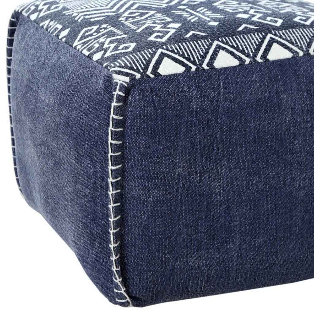 18" Blue Cotton Geometric Pouf Ottoman