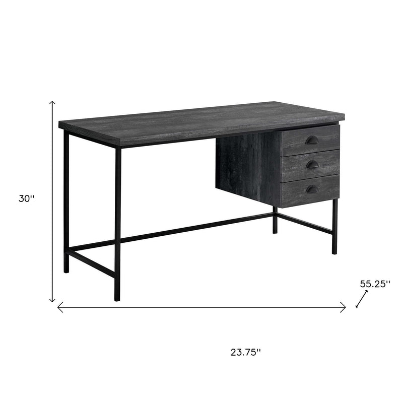 24" Gray and Black Computer Desk With Three Drawers - GreatEagleInc