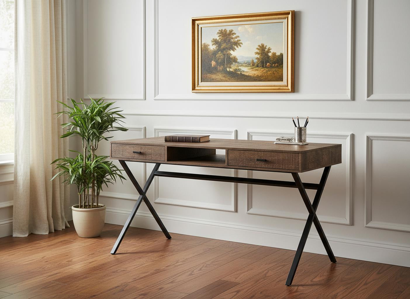 24" Brown and Black Computer Desk With Two Drawers - GreatEagleInc