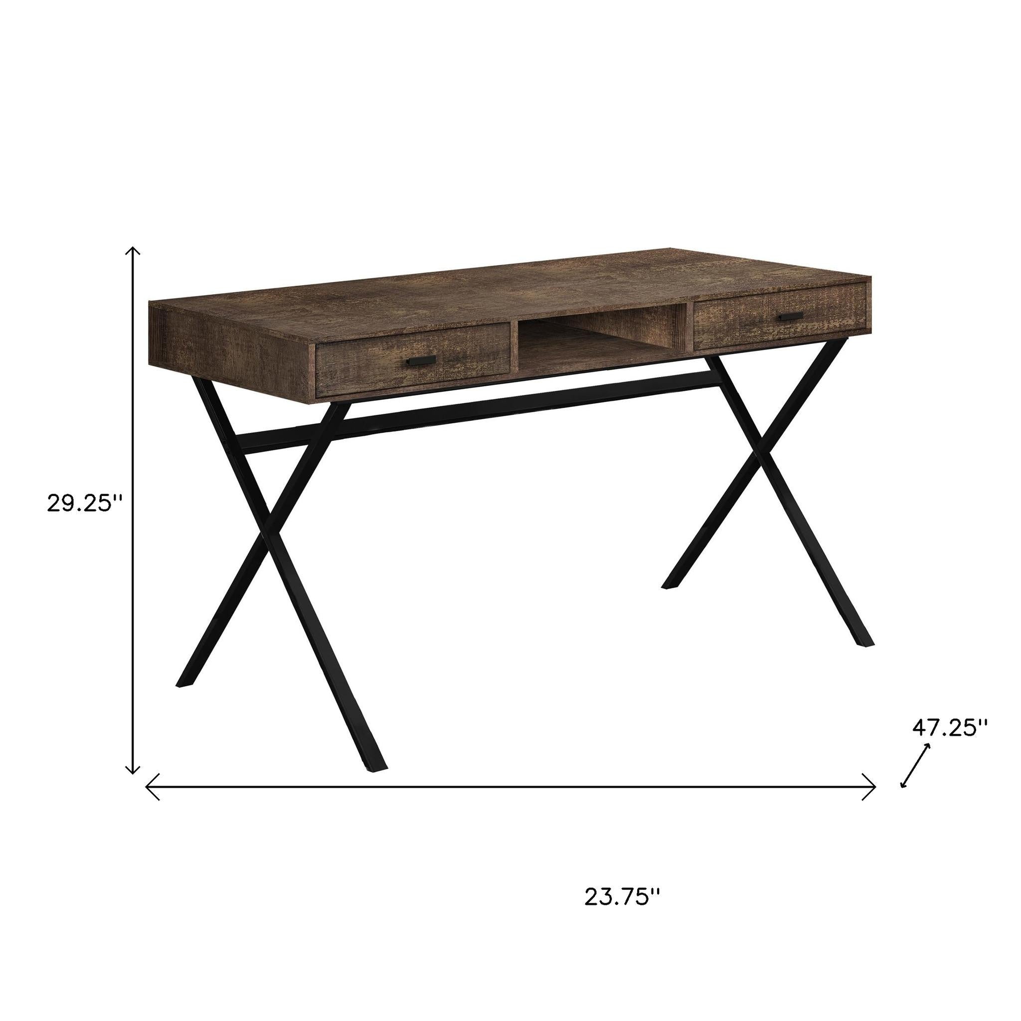24" Brown and Black Computer Desk With Two Drawers - GreatEagleInc