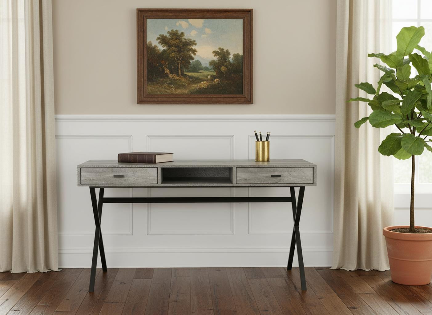 24" Gray and Black Computer Desk With Two Drawers - GreatEagleInc