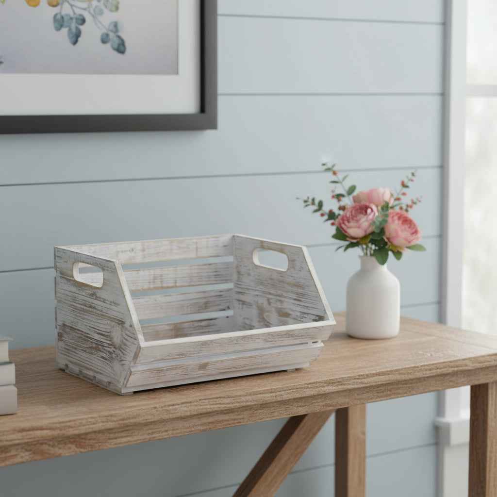 13" Gray Solid Wood Desk Organizer