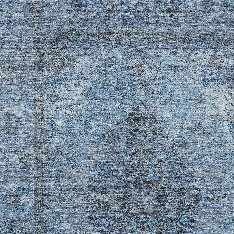 3' X 5' Denim Blue And Gray Medallion Washable Indoor Outdoor Area Rug