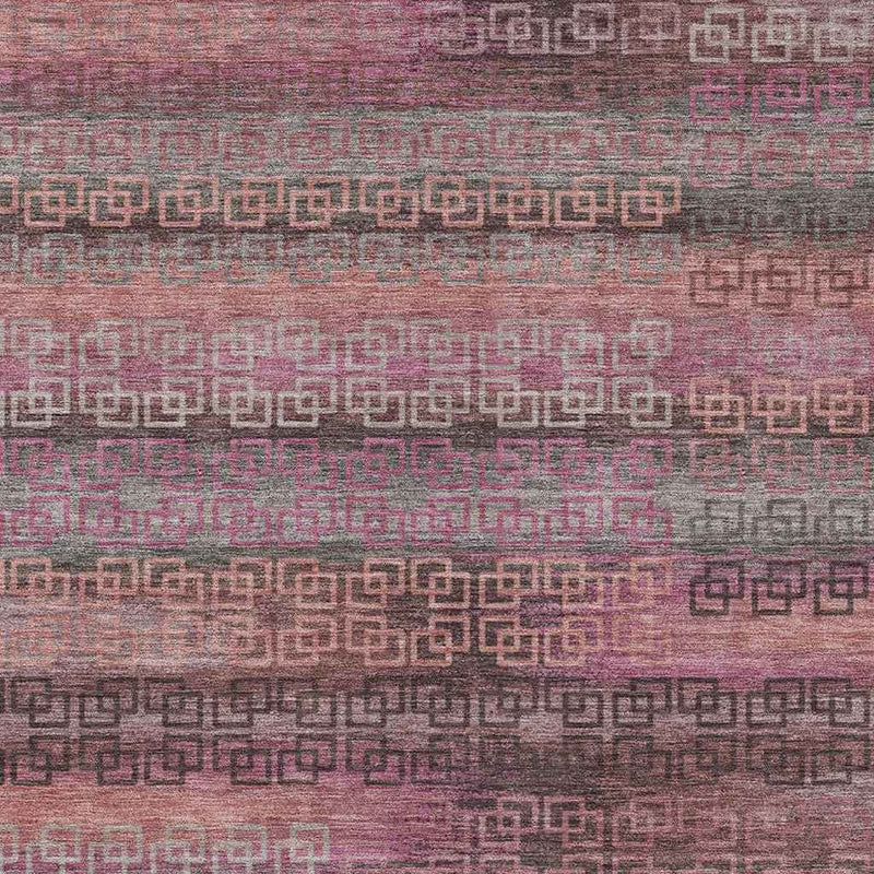 8' X 10' Pink And Gray Striped Washable Indoor Outdoor Area Rug