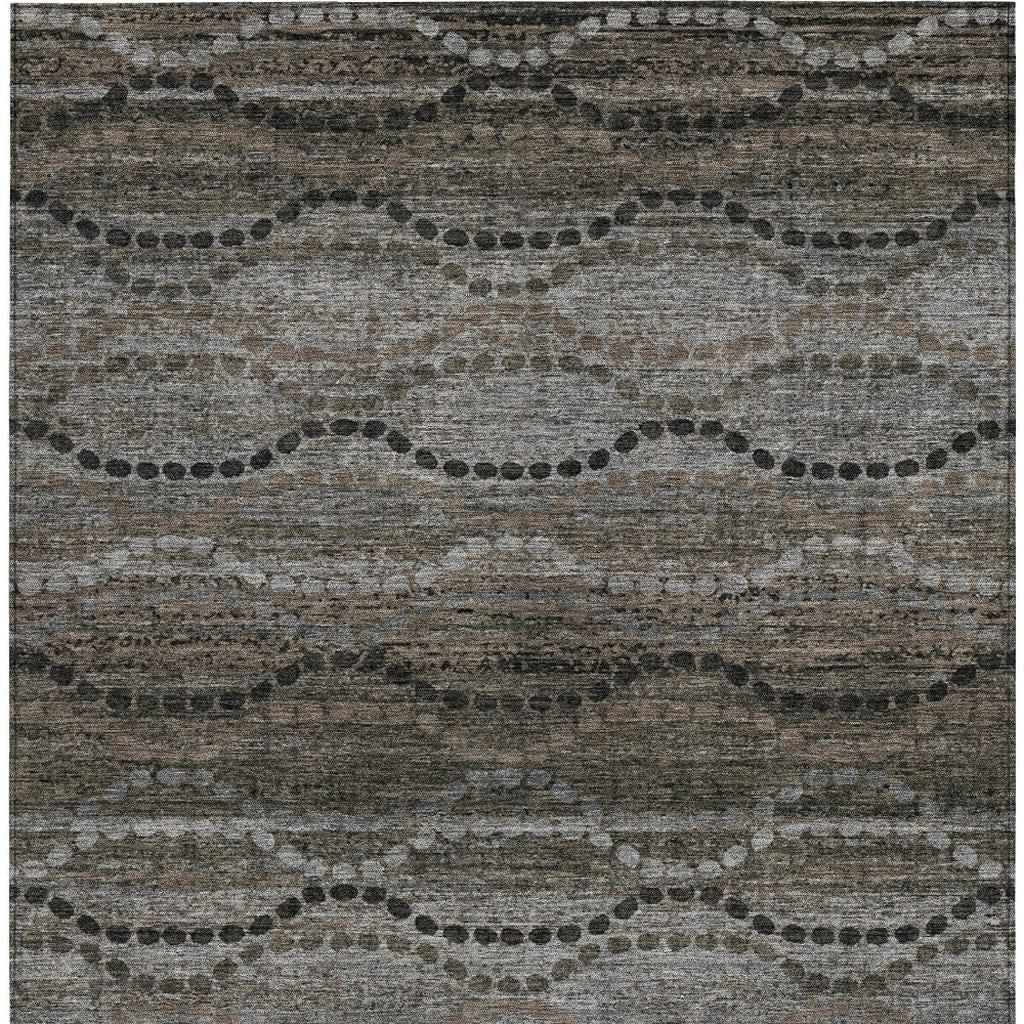 8' X 10' Chocolate And Gray Ogee Washable Indoor Outdoor Area Rug