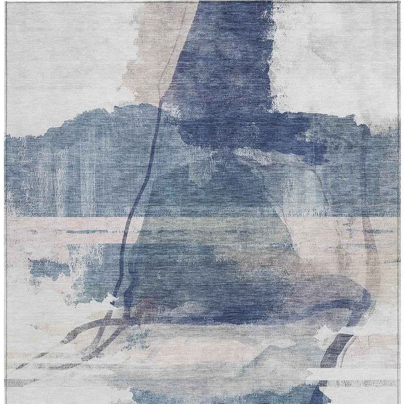 5' X 8' Blue And Ivory Abstract Washable Indoor Outdoor Area Rug