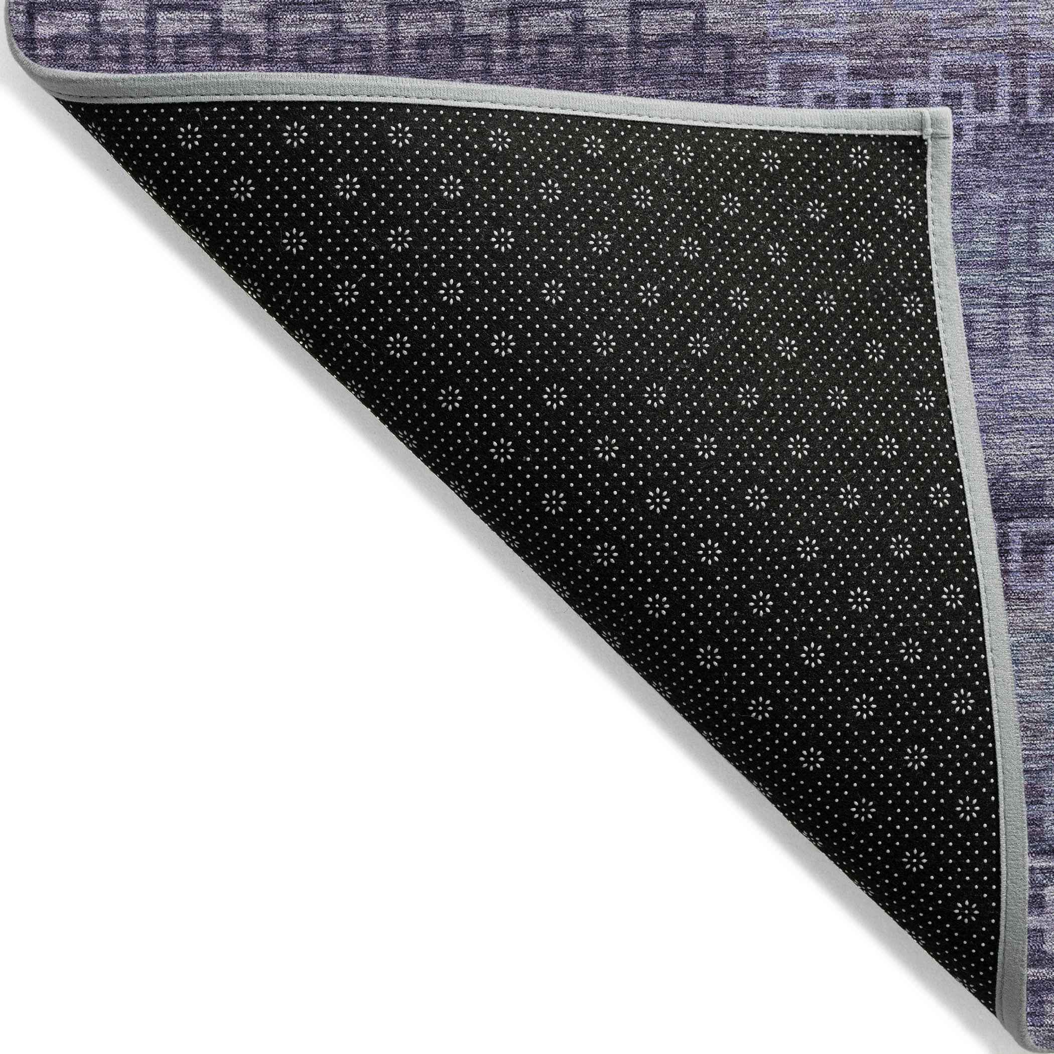 8' Plum And Lavender Round Striped Washable Indoor Outdoor Area Rug