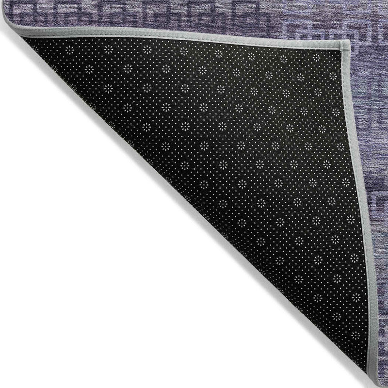 8' Plum And Lavender Round Striped Washable Indoor Outdoor Area Rug