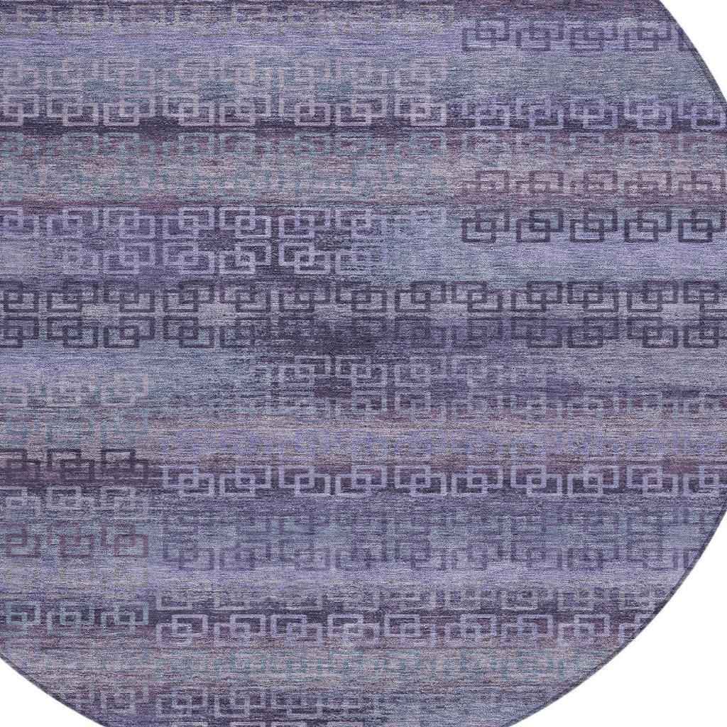 8' Plum And Lavender Round Striped Washable Indoor Outdoor Area Rug