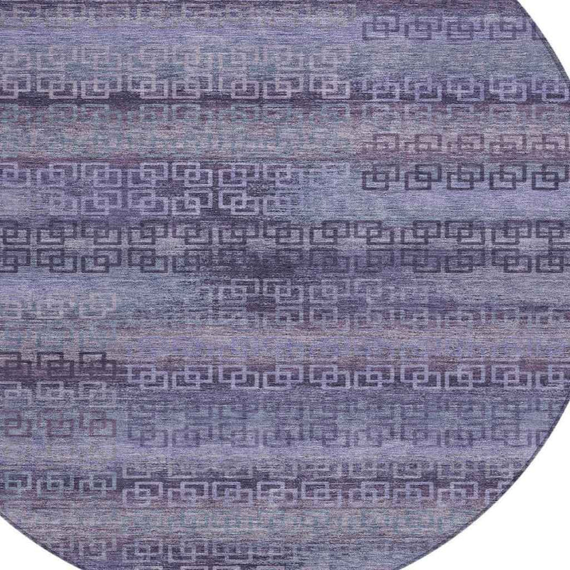 8' Plum And Lavender Round Striped Washable Indoor Outdoor Area Rug