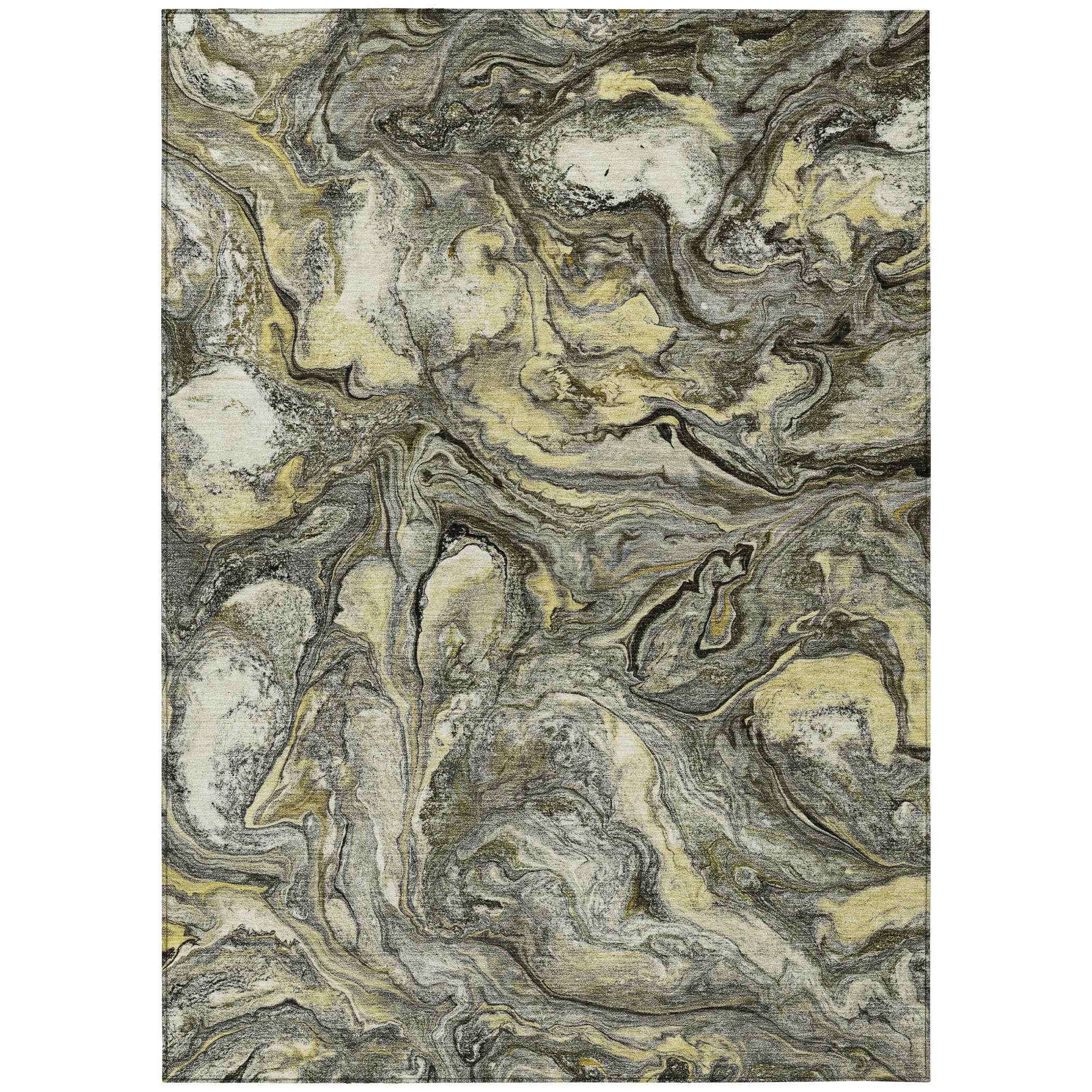 8' X 10' Pewter And Gold Abstract Washable Indoor Outdoor Area Rug