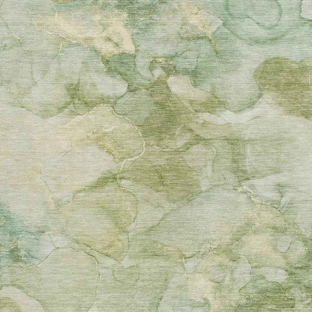 3' X 5' Artichoke Green And Beige Abstract Washable Indoor Outdoor Area Rug