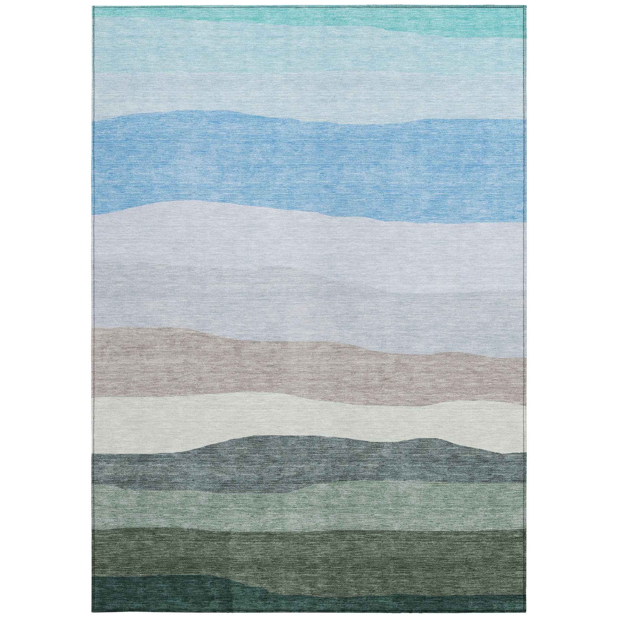 5' X 8' Green Blue And Gray Striped Washable Indoor Outdoor Area Rug