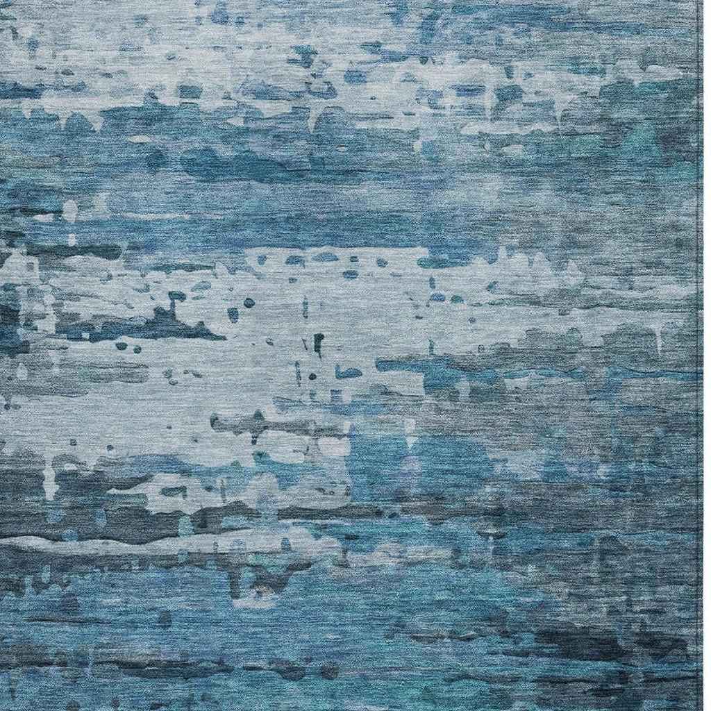 3' X 5' Blue And Ivory Abstract Washable Indoor Outdoor Area Rug