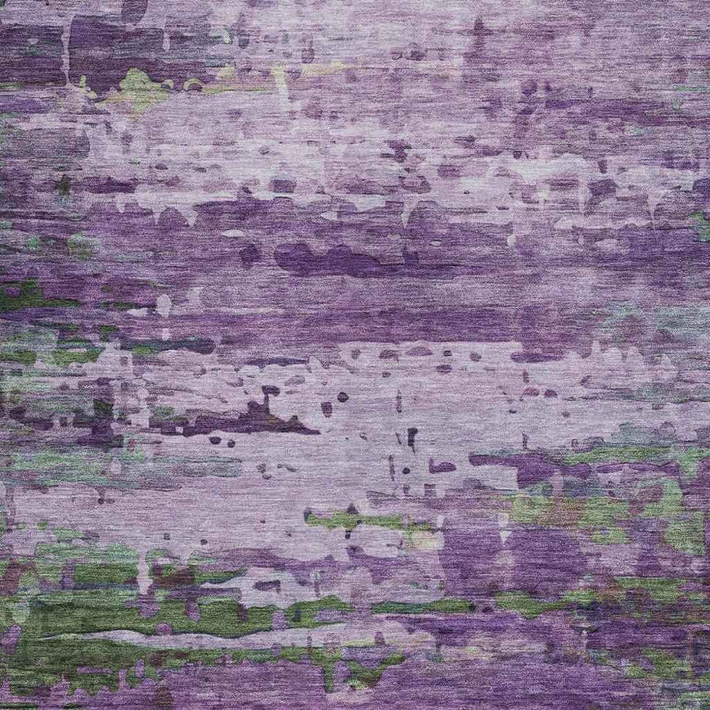 10' X 14' Purple Green And Charcoal Abstract Washable Indoor Outdoor Area Rug