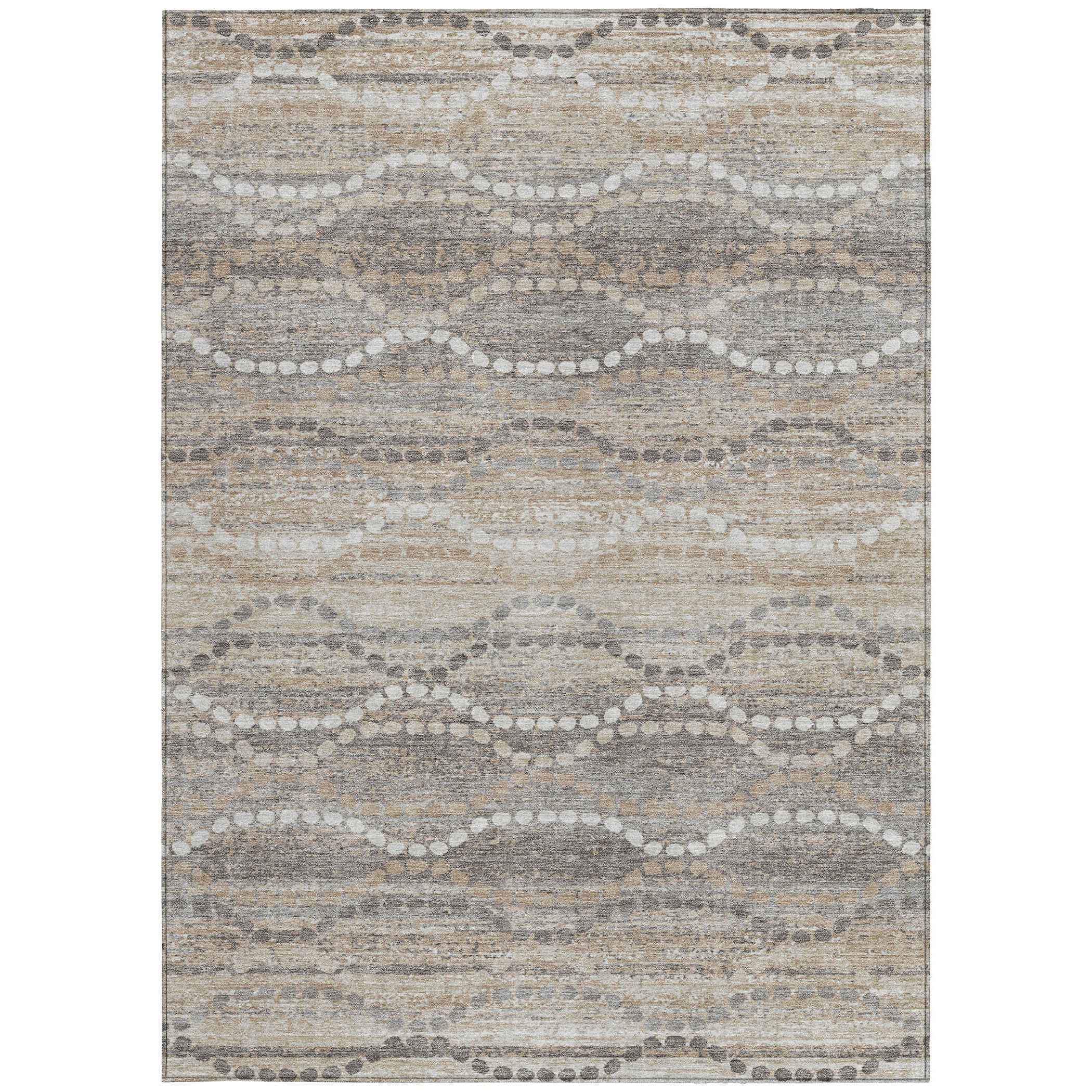 8' X 10' Beige And Gray Ogee Washable Indoor Outdoor Area Rug