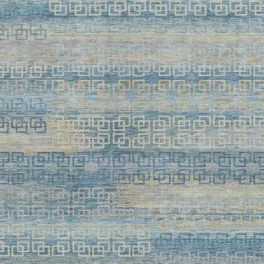 3' X 5' Teal Blue And Beige Striped Washable Indoor Outdoor Area Rug