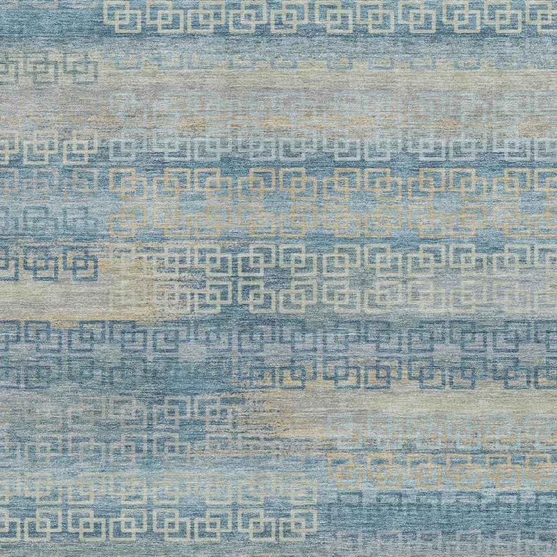 3' X 5' Teal Blue And Beige Striped Washable Indoor Outdoor Area Rug