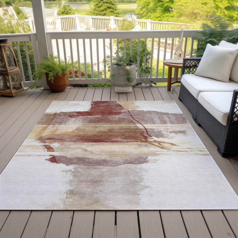 10' X 14' Terra Cotta And Ivory Abstract Washable Indoor Outdoor Area Rug