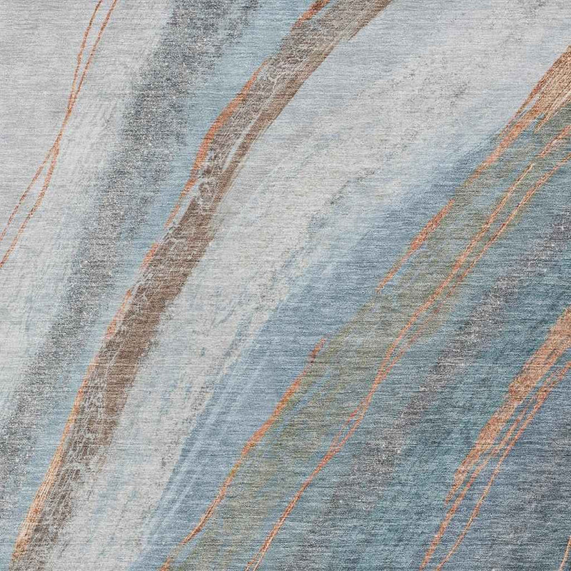 5' X 8' Blue And Copper Abstract Washable Indoor Outdoor Area Rug