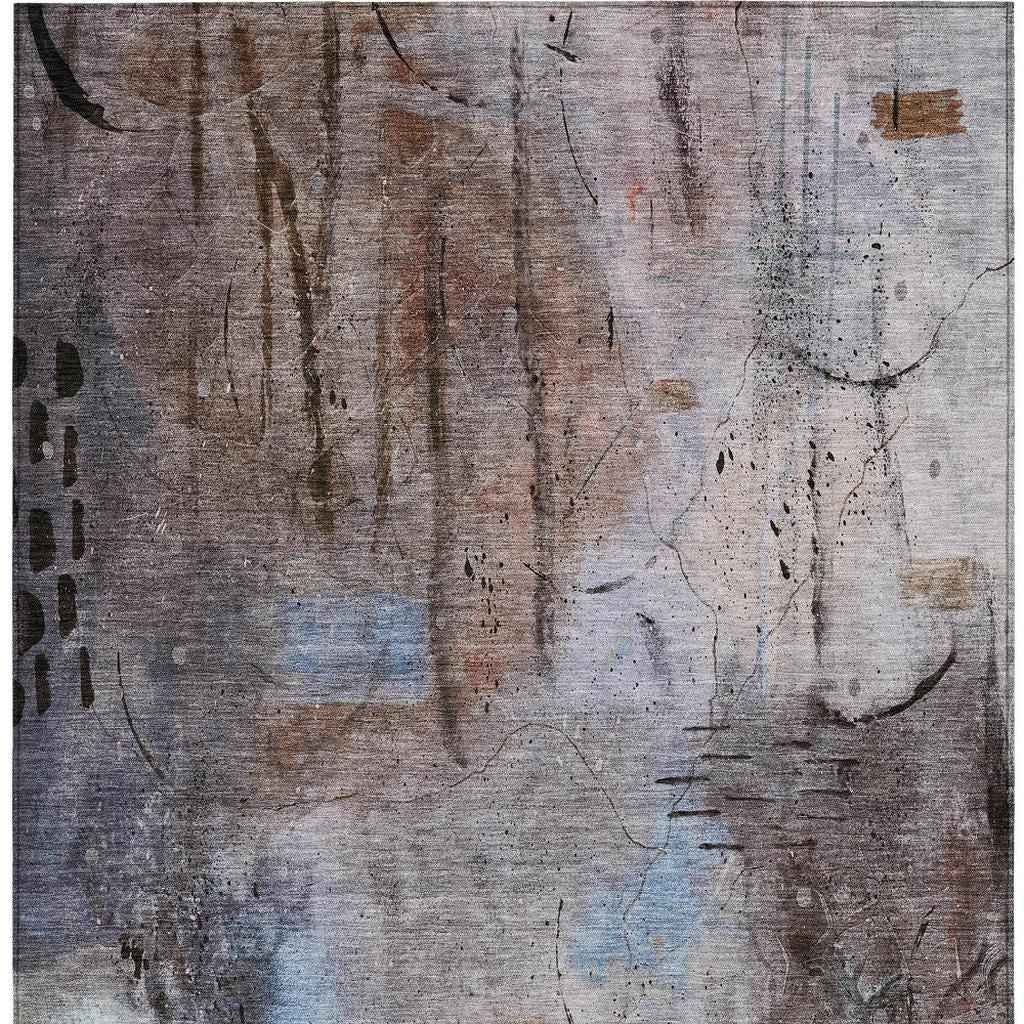 9' X 12' Taupe And Brown Abstract Washable Indoor Outdoor Area Rug