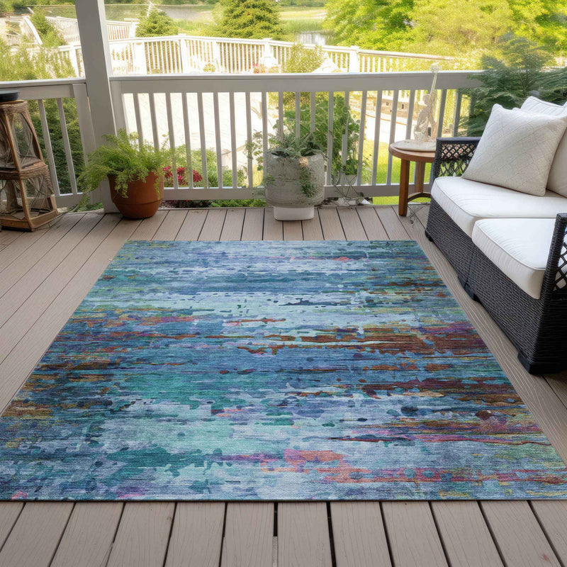 3' X 5' Blue Brown And Purple Abstract Washable Indoor Outdoor Area Rug