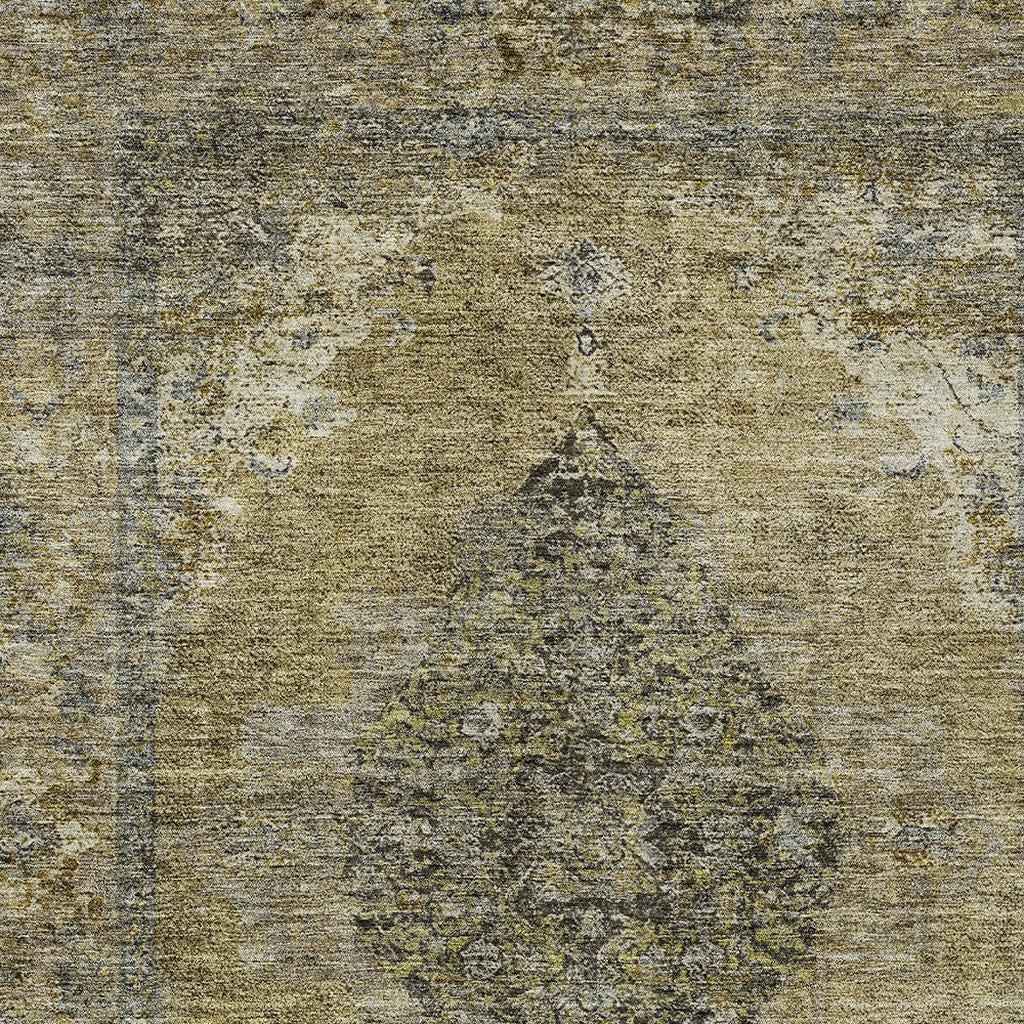 3' X 5' Khaki And Beige Medallion Washable Indoor Outdoor Area Rug