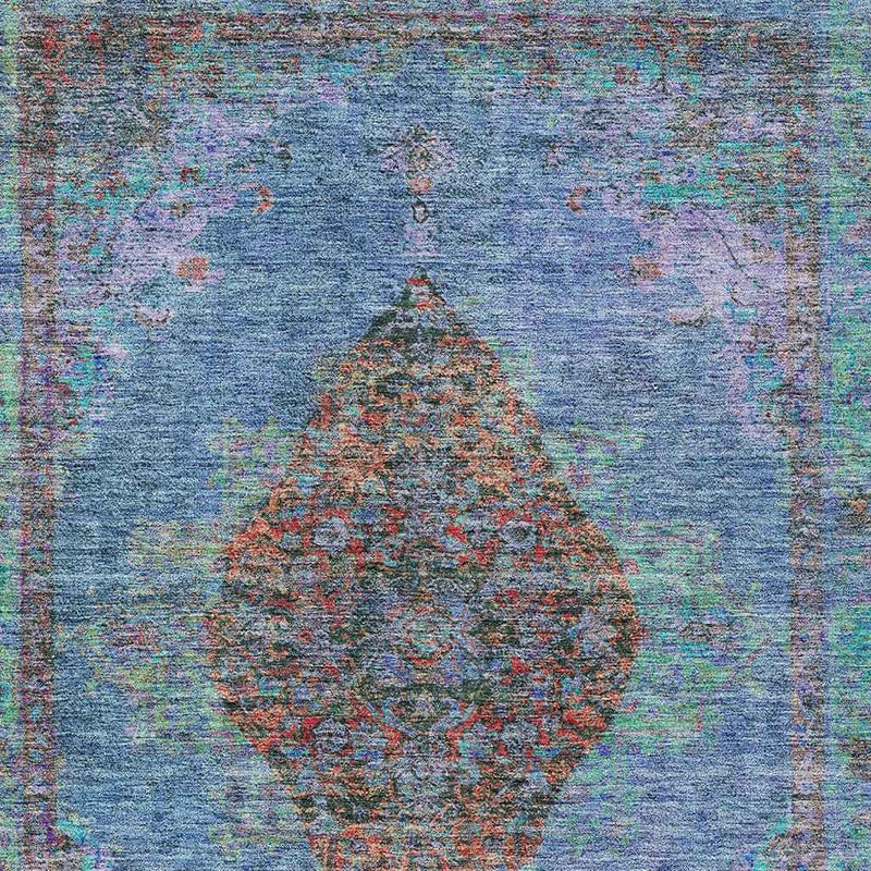 3' X 5' Blue And Rust Medallion Washable Indoor Outdoor Area Rug